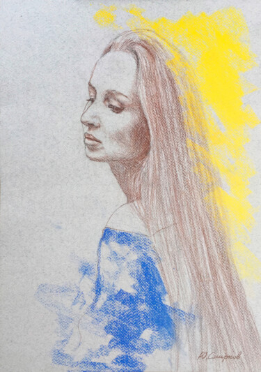 Disegno intitolato "Ksenia №2" da Yury Smirnov, Opera d'arte originale, Matite colorate