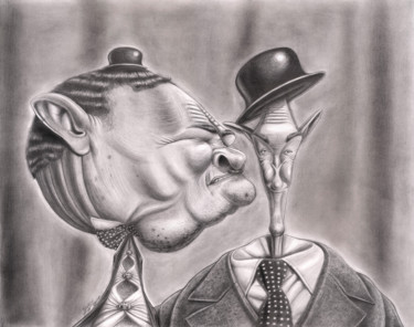 Laurel and Hardy Drawing titled "Laurel and Hardy" by Yousef Alimohammadi, Original Art, Pencil