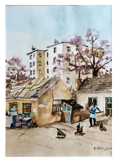 绘画 标题为“城中村 Urban village” 由雨 田, 原创艺术品, 水彩