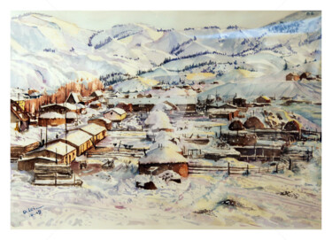 绘画 标题为“雪乡 snow home” 由雨 田, 原创艺术品, 水彩