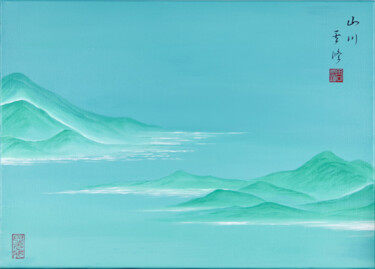 Schilderij getiteld "blue mountains" door Yuxiang Liu, Origineel Kunstwerk, Acryl