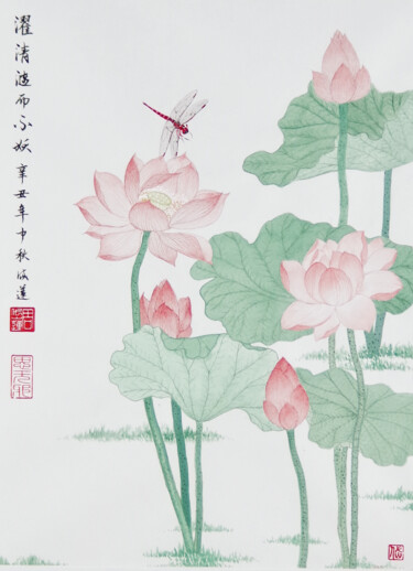 Peinture intitulée "La libellule" par Yuxiang Liu, Œuvre d'art originale, Acrylique