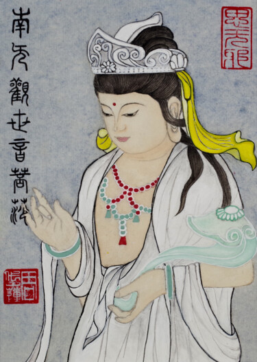 Malarstwo zatytułowany „Bouddha Guan Yin 3” autorstwa Yuxiang Liu, Oryginalna praca, Atrament
