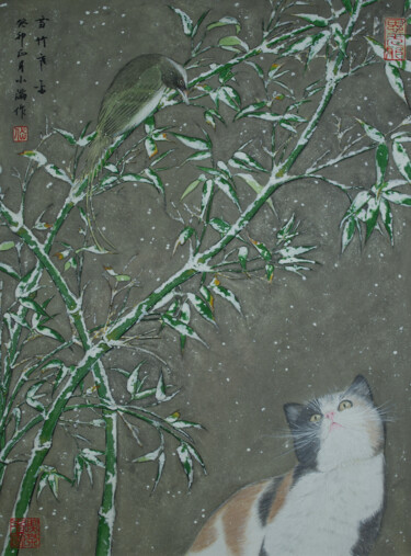 绘画 标题为“Xue” 由Yuxiang Liu, 原创艺术品, 颜料 安装在纸板上