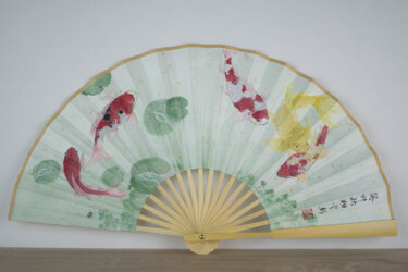 Malerei mit dem Titel "Eventail koï" von Yuxiang Liu, Original-Kunstwerk, Pigmente
