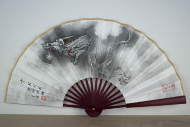 Painting titled "Eventail ink dragon" by Yuxiang Liu, Original Artwork, Pigments