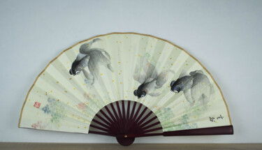 Schilderij getiteld "Eventail "mo lan 2 "" door Yuxiang Liu, Origineel Kunstwerk, pigmenten