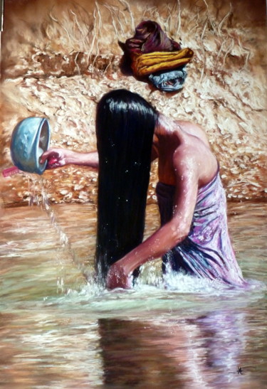 Peinture intitulée "AU BAIN" par Yva Arvis, Œuvre d'art originale, Pastel