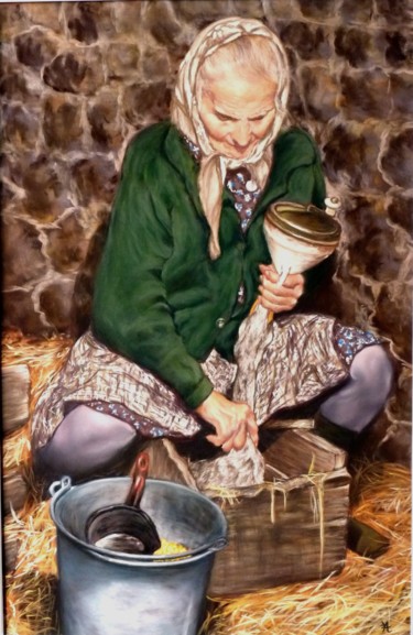Peinture intitulée "LA GAVEUSE D' OIE" par Yva Arvis, Œuvre d'art originale, Pastel