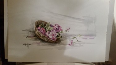 Peinture intitulée "panier de rose" par Yvan Houis, Œuvre d'art originale, Aquarelle