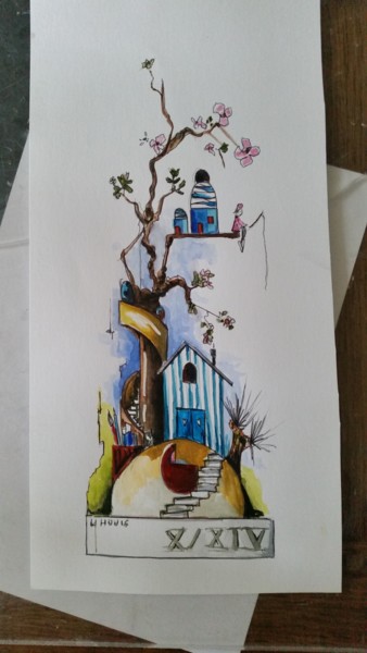 Peinture intitulée "arbre maison" par Yvan Houis, Œuvre d'art originale, Aquarelle
