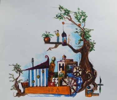 Peinture intitulée "arbre mobile" par Yvan Houis, Œuvre d'art originale, Aquarelle