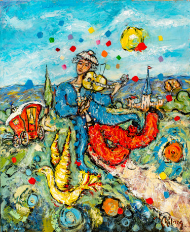 Картина под названием "La joie du violonis…" - Yvan Philmer, Подлинное произведение искусства, Масло