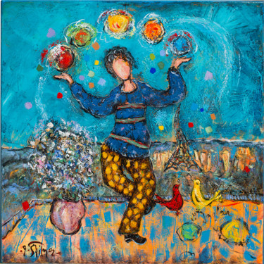 Peinture intitulée "Le jongleur sur le…" par Yvan Philmer, Œuvre d'art originale, Huile