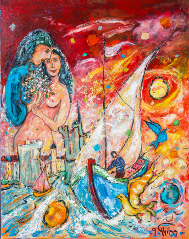 Painting titled "Les amoureux du por…" by Yvan Philmer, Original Artwork, Acrylic