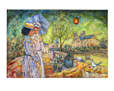 Pittura intitolato "Promenade Parisienn…" da Yvan Philmer, Opera d'arte originale, Olio