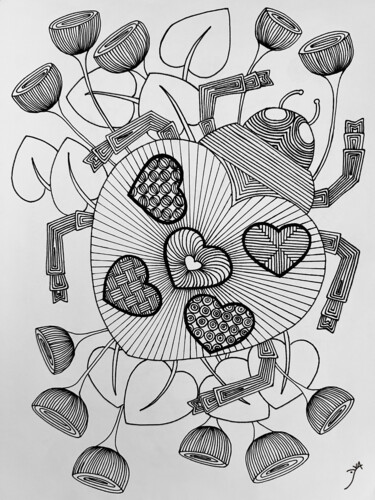 Zeichnungen mit dem Titel "Ladybug" von Yvart, Original-Kunstwerk, Tinte