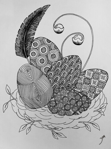 Zeichnungen mit dem Titel "Easter Eggs" von Yvart, Original-Kunstwerk, Tinte