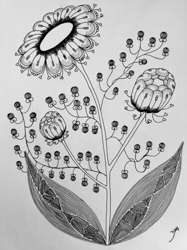 Desenho intitulada "Flower" por Yvart, Obras de arte originais, Tinta