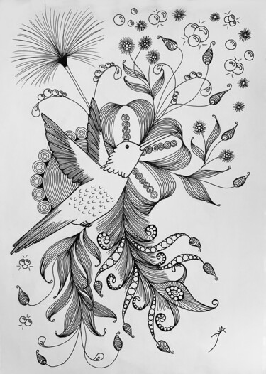 Drawing titled "Hummingbird" by Yvart, Original Artwork, Ink