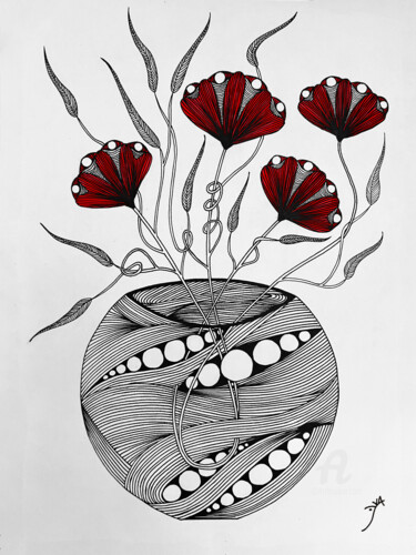 Drawing titled "Lineart Flowerpot" by Yvart, Original Artwork, Pigments