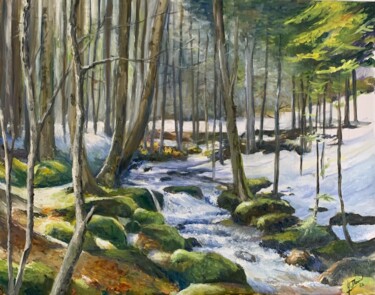 Painting titled "Ruisseau à Payolle" by Yves David, Original Artwork, Oil