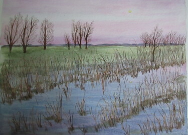 Peinture intitulée "Les prairies inondé…" par Yveline Corbard, Œuvre d'art originale, Aquarelle