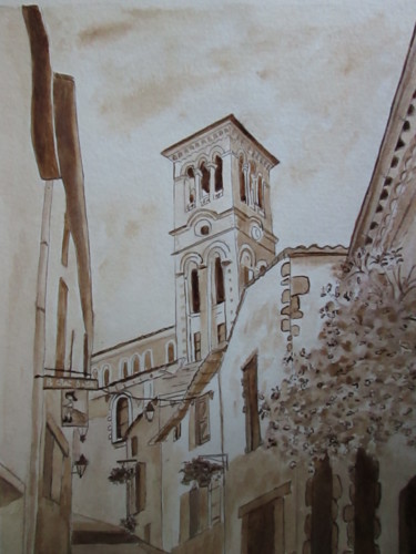 Disegno intitolato "La rue coupe -jarre…" da Yveline Corbard, Opera d'arte originale, Acquarello