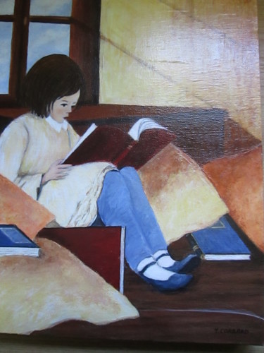 Peinture intitulée "Plaisir de lire" par Yveline Corbard, Œuvre d'art originale, Huile