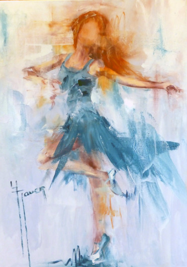 Картина под названием "le tutu bleu n° 195" - Yveline Javer, Подлинное произведение искусства, Масло