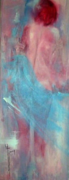 Pittura intitolato "LA SERVIETTE BLEUE" da Yveline Javer, Opera d'arte originale, Olio
