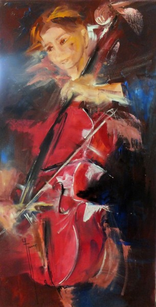 Malarstwo zatytułowany „Le violoncelle” autorstwa Yveline Javer, Oryginalna praca, Olej