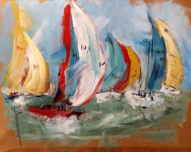 Painting titled "Course de voiliers" by Yveline Javer, Original Artwork, Acrylic
