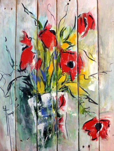 Peinture intitulée "Joyeuses fleurs d'é…" par Yveline Javer, Œuvre d'art originale, Huile