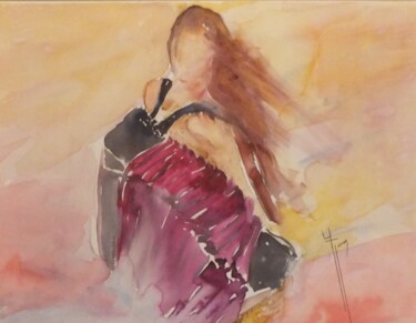 Pintura titulada "Bal musette" por Yveline Javer, Obra de arte original, Acuarela