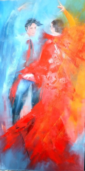 Peinture intitulée "Duo Flameco" par Yveline Javer, Œuvre d'art originale, Huile
