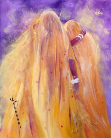 Malerei mit dem Titel "Saris" von Yveline Javer, Original-Kunstwerk, Öl