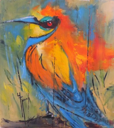 Картина под названием "Oiseau multicolore" - Yveline Javer, Подлинное произведение искусства, Масло