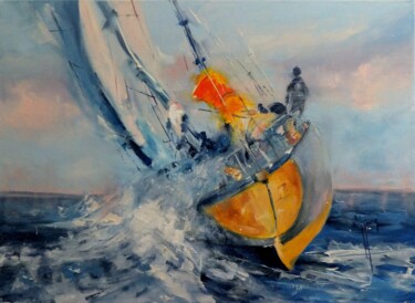 Painting titled "Océan Globe Race" by Yveline Javer, Original Artwork, Oil