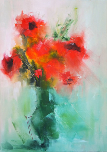 Peinture intitulée "coquelicots passion" par Yveline Javer, Œuvre d'art originale, Huile