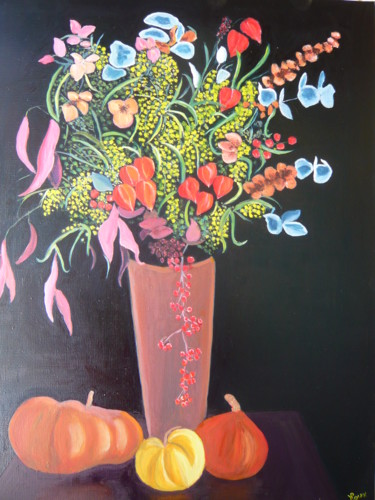 Painting titled "BOUQUET DE FLEURS" by Yveline Roux, Original Artwork, Oil