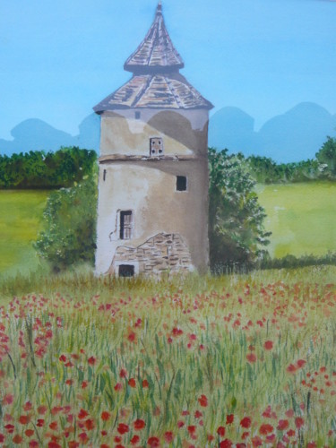 Painting titled "PIGEONNIER du SUD-O…" by Yveline Roux, Original Artwork, Watercolor