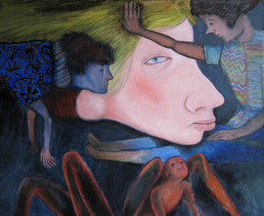 Malarstwo zatytułowany „la petite sirène” autorstwa Yveline Tainmont, Oryginalna praca, Olej Zamontowany na Drewniana rama n…
