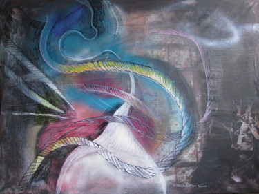 Картина под названием "cordes et univers" - Yveline Tainmont, Подлинное произведение искусства, Масло Установлен на Деревянн…