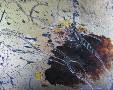 Peinture intitulée "cordes dorées" par Yveline Tainmont, Œuvre d'art originale, Huile Monté sur Châssis en bois