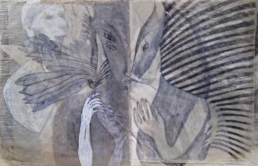 Drawing titled "le petit oiseau" by Yveline Tainmont, Original Artwork, Ballpoint pen