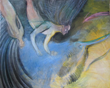 Pintura intitulada "descendants du ciel" por Yveline Tainmont, Obras de arte originais, Óleo
