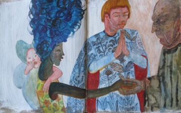 Ζωγραφική με τίτλο "enchantés!" από Yveline Tainmont, Αυθεντικά έργα τέχνης, Ακουαρέλα