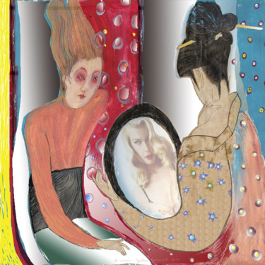 Digitale Kunst mit dem Titel "Dans le miroir" von Yveline Tainmont, Original-Kunstwerk, Digitale Collage