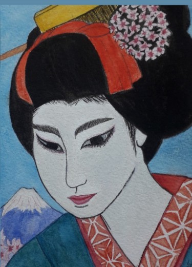 Pittura intitolato "Japan" da Yveline Tyaketou - Roquet, Opera d'arte originale, Acquarello